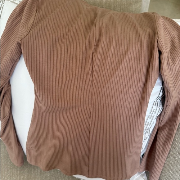 Reformation Ribbed Tan Long Sleeve Blouse - Picture 3 of 6